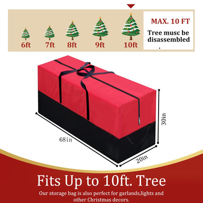 Christmas Tree Storage Bag, Fits Up 10 Ft Tall Artificial Trees-Heavy Duty Holiday Storage Box with Durable Reinforced Handles & Zipper & Transparent Pocket- 600D Oxford Tree Storage Container, Red