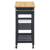 OSP Home Furnishings Hampton Kitchen Cart with Wood Top, Utensil Drawer, Under Cabinet Basket, and 2 Slatted Shelves, Blue Stone Base Office Star Products