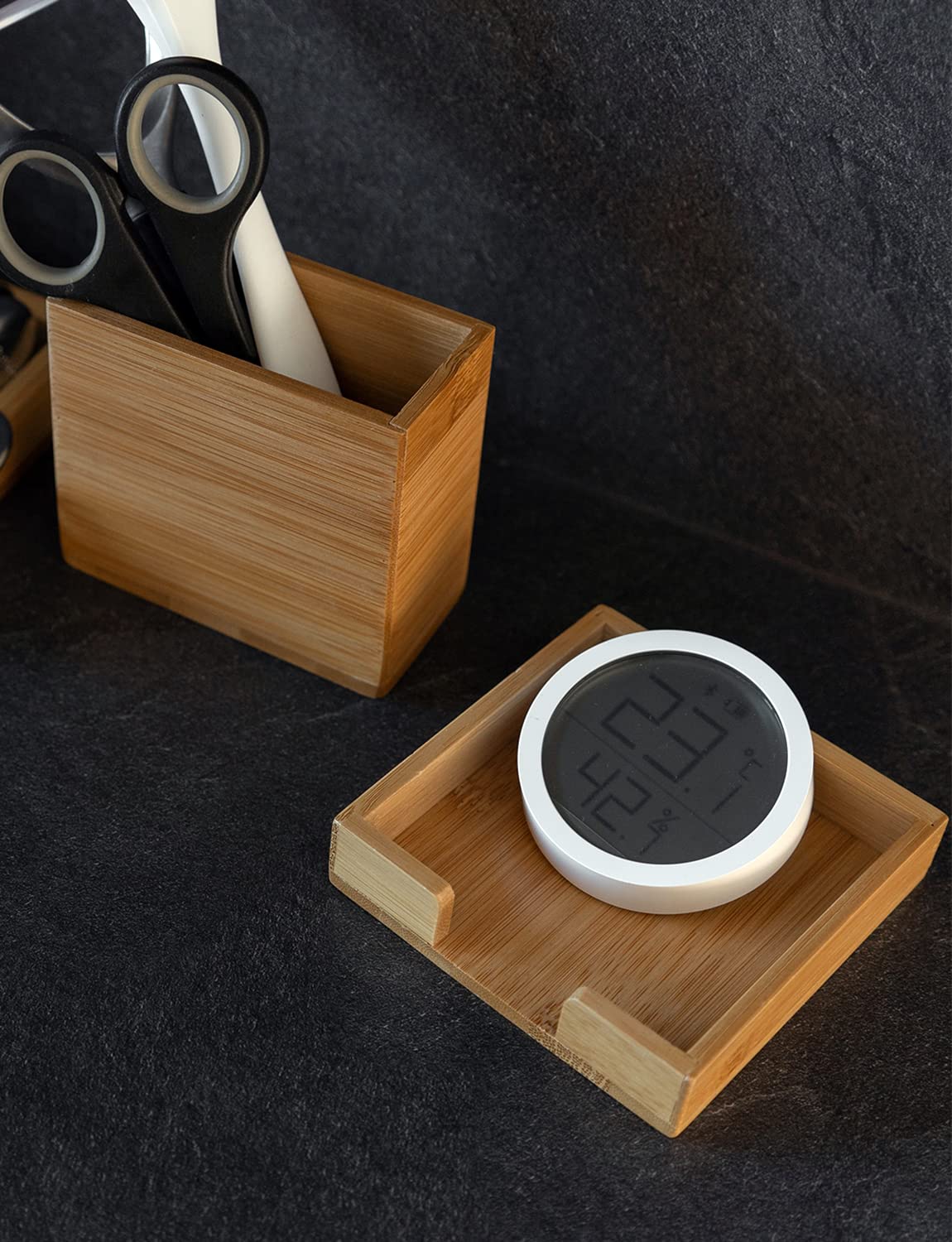 ROCDEER Bamboo Vanity Tray, 6-Piece Bathroom Countertop Vanity Tray Set, Makeup Kitchen Desk Organizer and Storage - Holds Small Items ROCDEER