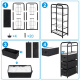 MAX Houser 4 Drawer Narrow Dresser Fabric Storage Tower Vertical Slim Storage Chest Organizer Nightstand Side/End Table Small Standing Organizer Removable Drawers Wood Top for Bedroom, Bathroom（Black) MAX Houser