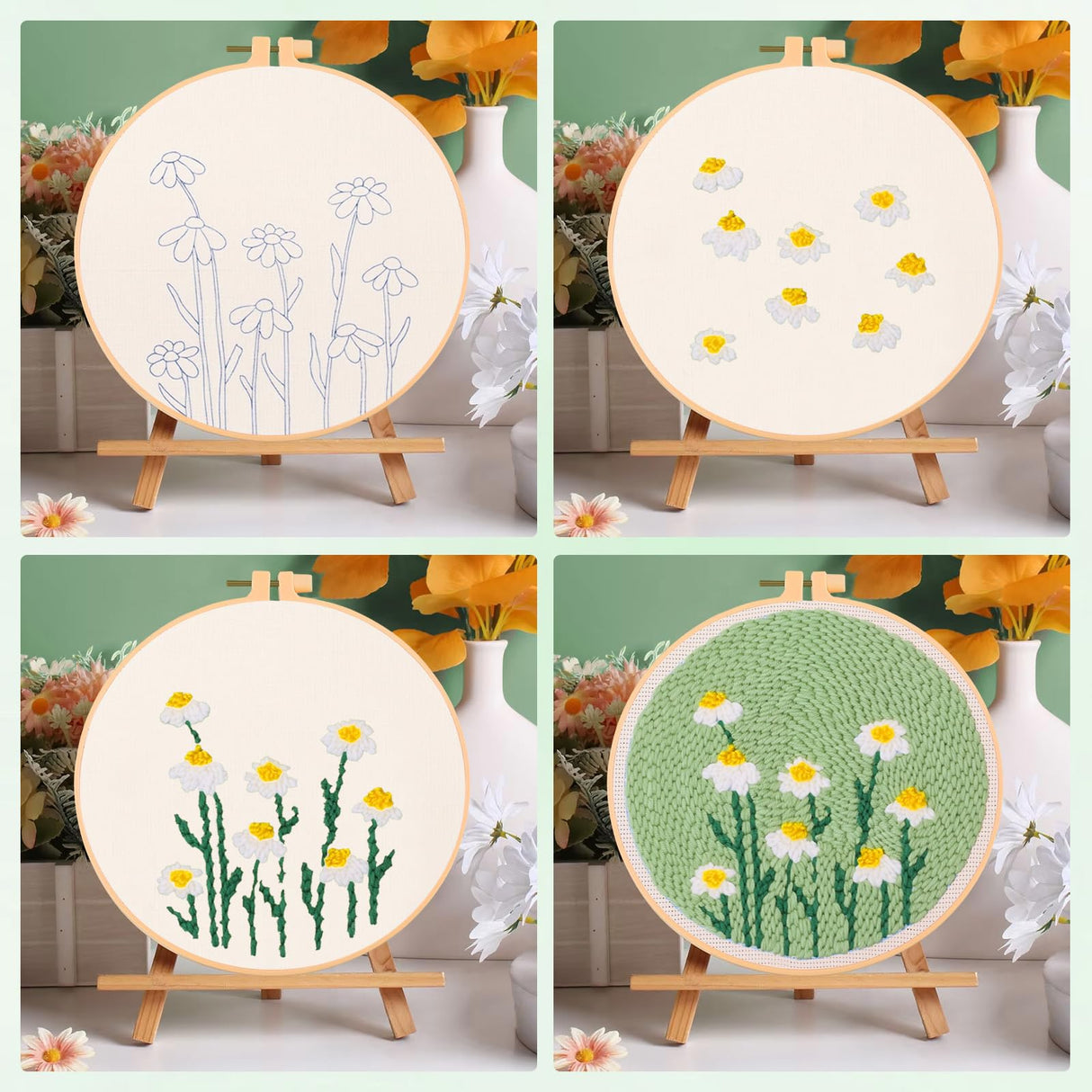 DIY Punch Needle Kit, 8in Punch Needle Kits Adults Beginner for Gift and Decoration, Punch Stitching Kit for Adults with Flower Pattern, Yarns, Embroidery Hoops and Threader Tools Tedux