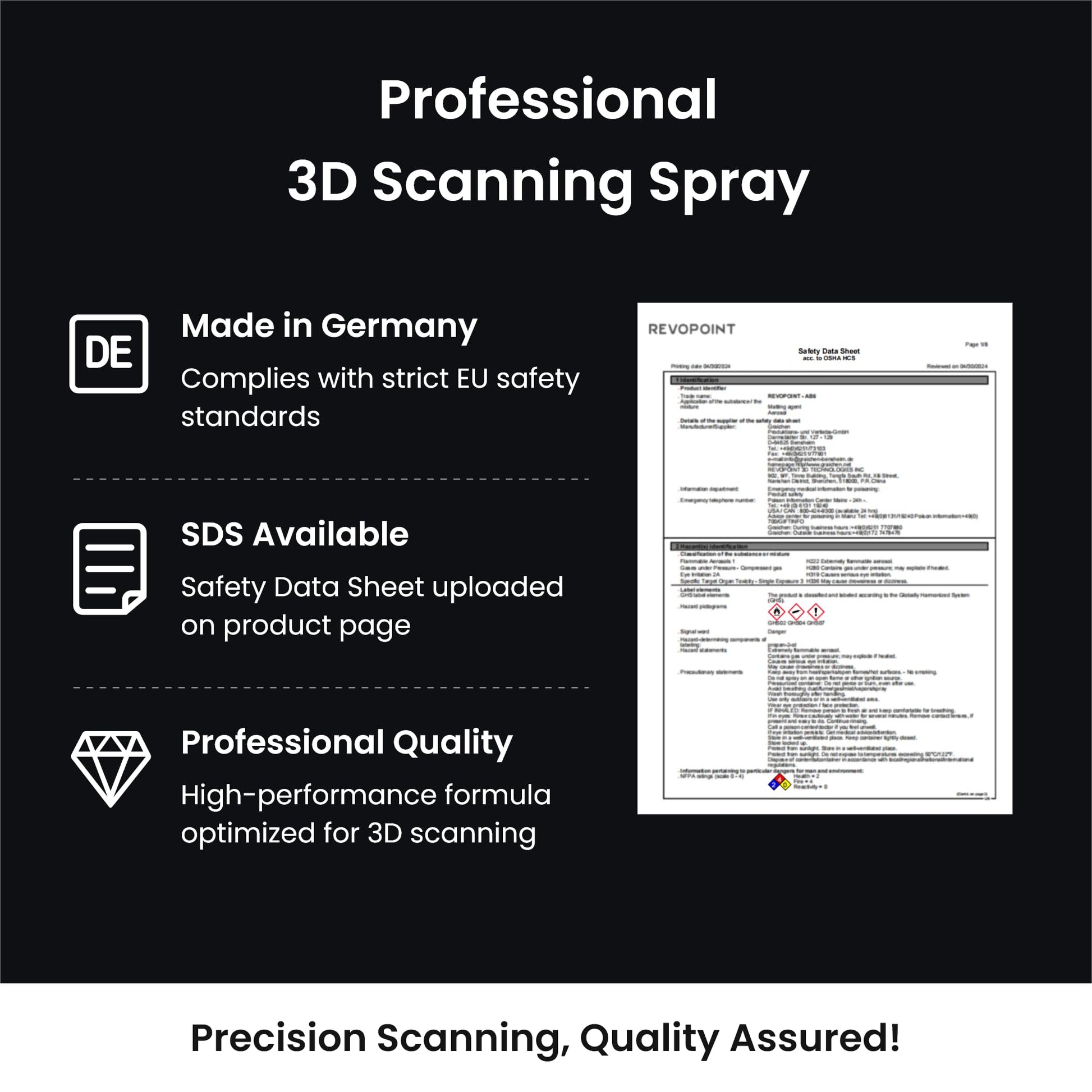 Revopoint 3D Scanning Spray for 3D Scanners, for Reflective, Transparent, Black or Highly Textured Surfaces, No Cleaning Needed, Sublimation, 500ml, AB-6 - WoodArtSupply