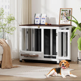 31.5" Dog Crate Furniture - Indoor Wooden Kennel with 360° Rotating Feeder | Multi-Functional End Table for Small & Medium Dogs | Portable Pet Cage with Removable Tray & Easy Assembly LotaTools