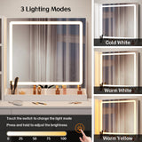 Haewon Makeup Vanity Desk with Mirror and Lights, White Vanity Table with Power Outlet and 3 Lighting Modes, Dressing Table Set with Cabinet Drawers Shelves and Storage Stool for Bedroom Haewon