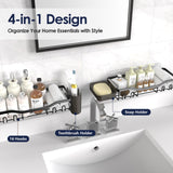 NESOMI Shower Caddy Adhesive Shower Organizer Rustproof Stainless Steel Bathroom Shelves, Large Capacity No-Drill Rack Storage Accessories with Soap Dish Toothbrush Holder & 16 Hooks Home Decor Black NESOMI