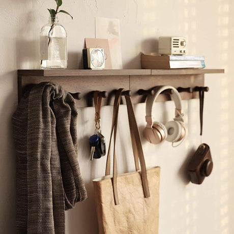 XAOMLP Entrance Coat Rack ，Coat Hooks, Wall-Mounted Wooden Hook Rack, Wall-Mounted Shelves are Very Suitable 1pcs(Walnut Color) XAOMLP