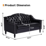Chesterfield Loveseat, 55" Leather Love Seat Sofa, Comy Small Sofa Counch with Camelback for Small Spaces, Mid Century Modern 2 Deep Seats Couch for Apartment Living Room, Bedroom (PU-Loveseat, Black) SUJOUCRAFT