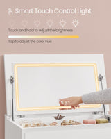 VASAGLE 5-Drawer Dresser with Mirror and Lights for Bedroom, Chest of Drawers, Storage Tower Unit, for Closet, Living Room, Entryway, Modern Minimalist Style, Snow White ULTS615W01 VASAGLE