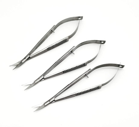 ARTMAN INSTRUMENTS Micro Castroviejo Scissors 5.5" Curved – Set of 3, Micro Stitch & Thread Cutting, Embroidery, Spring Action, Extra Sharp, Squeezable Surgical Scissors for Dental, ENT Artman Instruments