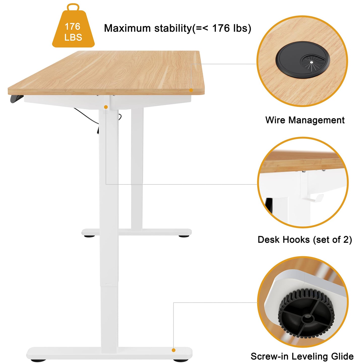 Meilocar Height Adjustable Electric Standing Desk, Sit Stand Computer Desk w/Memory Controller, Home Office Workstation Stand up Desk with Splice Board, 48" x 24" Tabletop (Walnut Top + White - WoodArtSupply