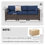 YLGJ&TIDY 3-Piece PE Rattan Patio Furniture Set - Waterproof Outdoor Sectional Sofa w/Thick Cushions - All-Weather Wicker Conversation Set for Backyard, Pool, Deck (Navy Blue) YLGJ&TIDY