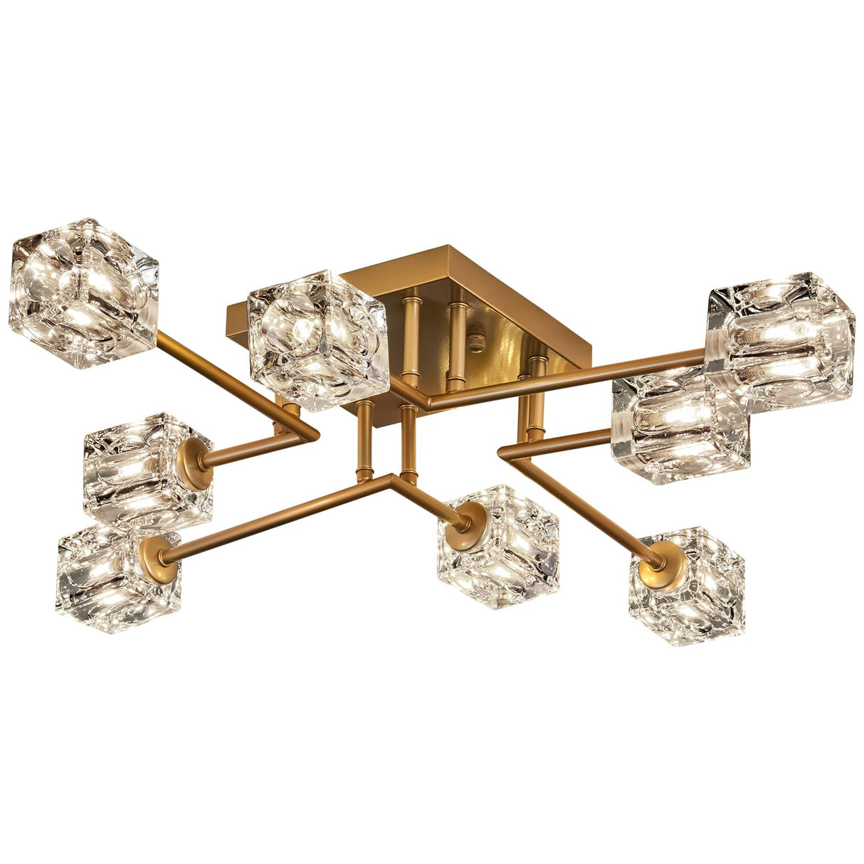 Qgiytp Vintage Gold Semi Flush Mount Ceiling Light 8-Light Glass Sputnik Chandeliers Mid Century Modern Crystal Ceiling Light Fixture for Living Room Dining Room Bedroom Kitchen Foyer Qgiytp