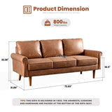 ovios 73.6" Luxury Sofa Couch, 3-Seater Comfy Suede Faux Leather Sofas Couches, Mid-Century Modern Neutral Deep Seat Small Cloud Sofa for Living Room Office, Brown ovios