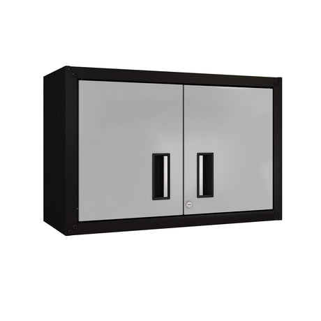 itbe Ready-to-Assemble Floating Garage Storage Cabinet - Wall Mount Garage Cabinet w/Lockable 2 Doors, 44 lbs Shelf Capacity, Removable Shelf, Small Steel Metal Cabinet(Black and Grey) itbe
