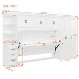 SOFTSEA Twin Size Horizontal Murphy Bed with Desk, Foldable Wall Bed Frame with 3-Door Wardrobe, Drawers & Shelves, Space-Saving Hideaway Bed for Small Space, Apartment, White SOFTSEA