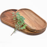 Elsjoy Set of 2 Acacia Wooden Serving Trays, Natural Wood Serving Platters Set with Lip, Oval Charcuterie Plates Board Rustic Long Bread Fruit Dishes for Kitchen Decor, 14"x7" and 11"x5.5" Elsjoy