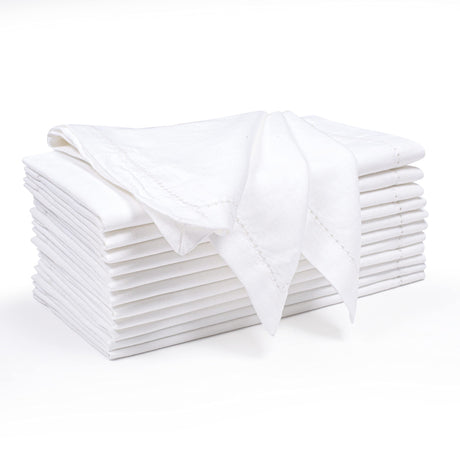 12-Pack Hemstitched Dinner Napkins Oversized 20x20 - Cotton Fabric Tailored with Mitered Corner - Ideal for Events and Regular Use - White THE BEER VALLEY