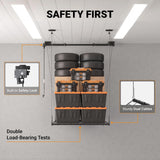 eShelf Adjustable Overhead Garage Storage Rack, 4x4ft Garage Ceiling Storage Lift, Heavy Duty Garage Storage Lift System With 300lbs Weight Capacity, Perfect for Kayaks, Ladders eShelf
