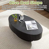 Black Oval Coffee Table Handcraft Fluted Coffee Table Mid Century Modern Drum Coffee Tables Irregular Pedestal Center Table for Farmhouse Living Room (Black) WUPDPQS