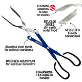 BBQ Croc 3 in 1 Barbecue Tool 18-inch - Lightweight and Long Tongs, Spatula and Grill Scraper (Blue) (18 inch Without Flashlight) BBQCroc