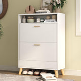 Gyfimoie Entryway Shoe Storage Cabinet with 2 Flip Drawers, FreestandingShoe Organizer for Entryway, Narrow Shoe Rack Cabinet (White) Gyfimoie