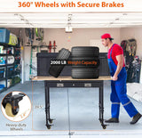 Workbench 60" x 22" Adjustable Height Worktable, Heavy Duty Rubber Wood Top, 2000 LBS Load Capacity, Tool Storage Workstation with Drawer, Pegboard, Power Outlets & Lockable Wheels Acekool