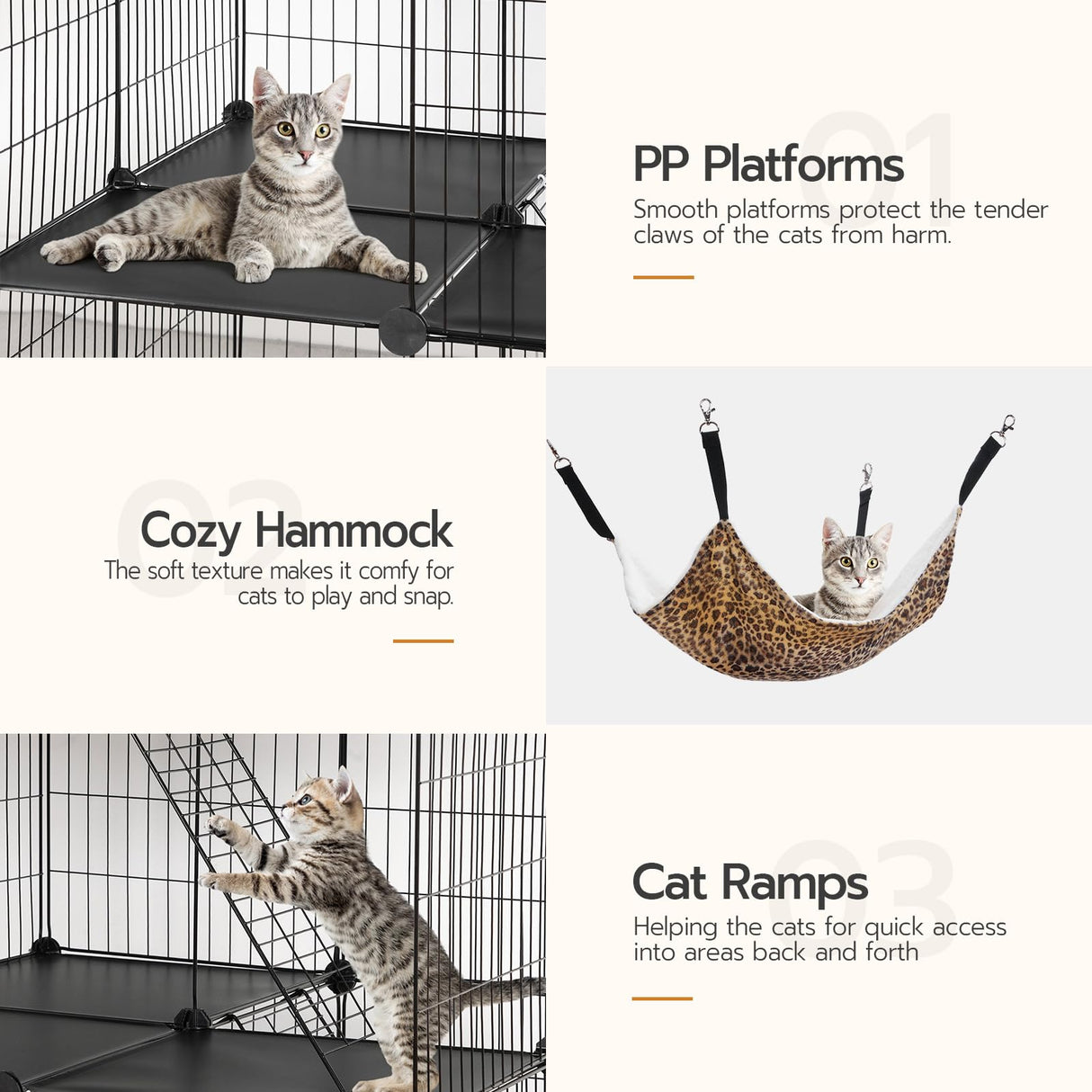 Large Cat Cage, 4-Tier Cat Enclosures Indoor, DIY Cat Kennel Detachable Metal Wire Catio Playpen with Hammock and Hanging Balls, for 1-3 Cats, Ease to Assembly, Black BK02PP03G1N1 HOOBRO