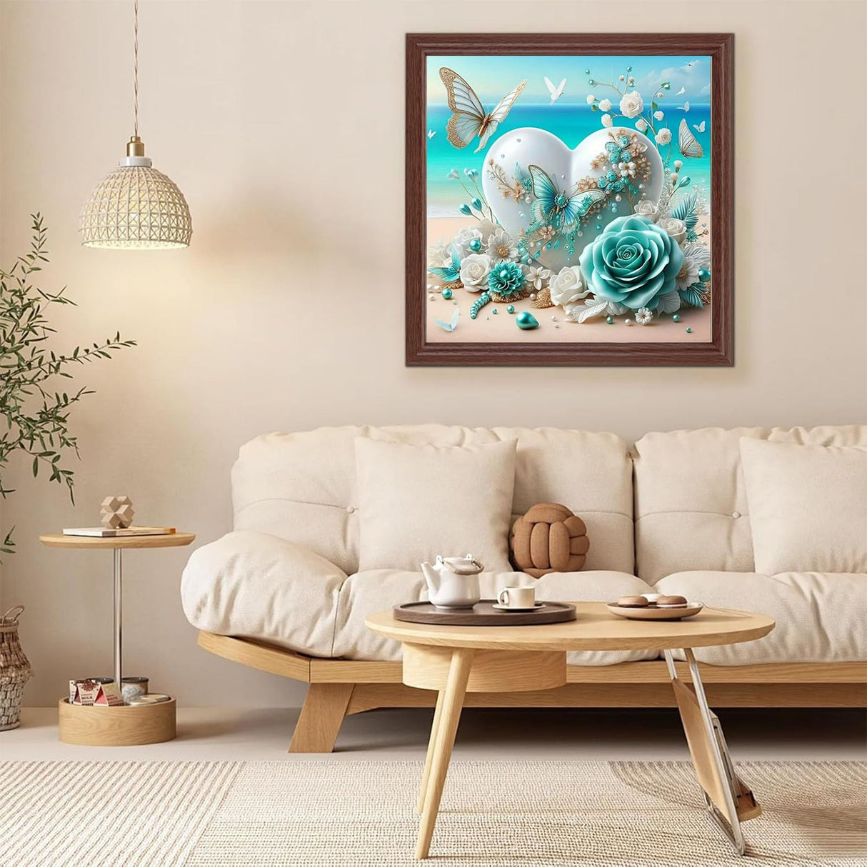 bleihum Diamond Art Kits for Adults Beach- Heart Diamond Painting Kit, 5D Landscape Gem Art, DIY Full Round Drill Gem Painting Crafts for Home Wall Decor Gifts(14x4inch) bleihum