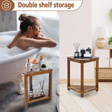 IBosins 16in Shower Foot Rest Corner Shower Stool for Shaving Legs with Storage Shelf Small Bench for Inside Shower to Sit on Bath Seat - Acacia Wood IBosins