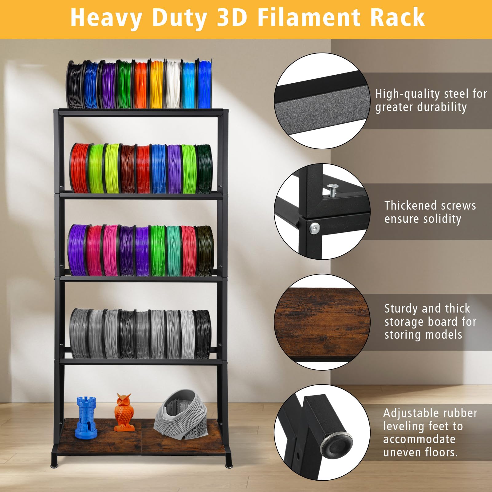 Ormeli 3D Printer Filament Storage Rack, 5-Tier 3D Printing Filament Metal Rack for Filament Spools PLA/ABS/TPU/Nylon, Large Capacity Heavy Duty Filament Spool Holder for 3D Printing Studio,  - WoodArtSupply