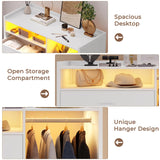 VIAGDO Dresser for Bedroom with Clothes Rail, Chest of 4 Drawers with LED Lights, Modern White Dresser with Open Storage Space for Bedroom Entryway, Large Capacity VIAGDO