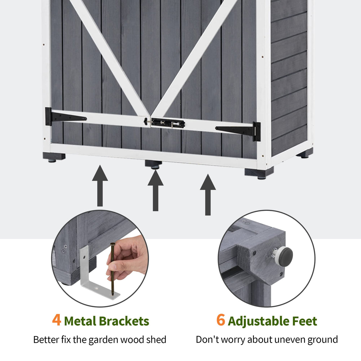MCombo Outdoor Storage Cabinet with 2 Shelves, Outside Storage Shed with Floor, Wooden Garden Tool Shed with Latch for Yard Deck Lawn, 1000 MCombo