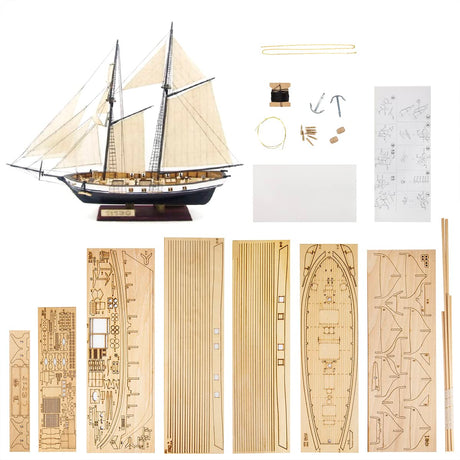 GAWEGM Wooden Ship Model Building Kit - 1/130 Harvey 1847 Sailboat Model for Collections GAWEGM