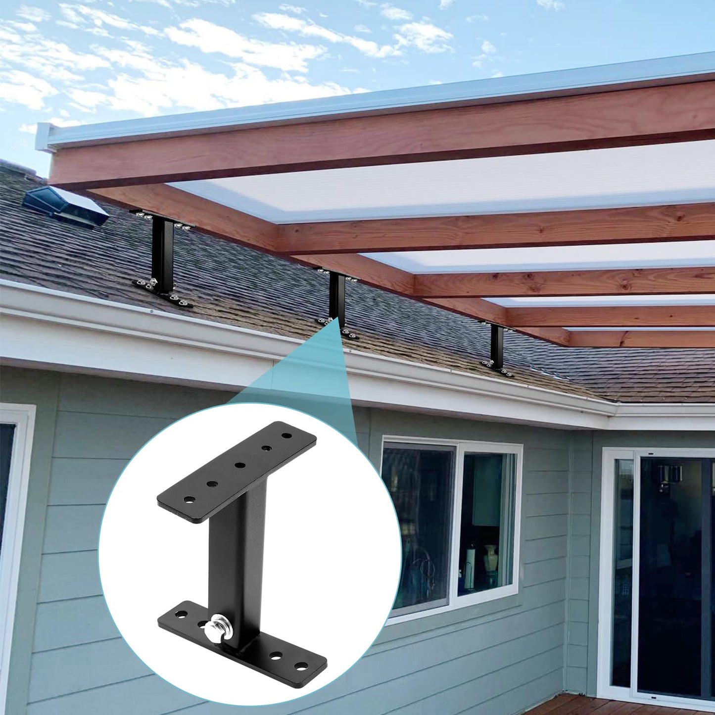 TOPTGO 3 Pack Roof Riser Brackets Kit,Patio Roof Riser,Pergola Roof Riser Beam Brackets,Adjustable Heavy Duty Pergola Roof Brackets for Wood Patio Cover Pergola Gazebo