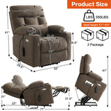 Infinite Position Power Lift Recliner Chair for Elderly with Adjustable Headrest, Lay Flat Recliner Chair for Adults W/Massage & Heat, Cup Holders, Tri-Motor Power Lift Chairs, Fabric,Brown BEDHOURS
