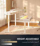 OffiGo Electric Standing Desk with Drawers & Keyboard Tray, 63 Inch Height Adjustable Desk with Power Outlets & LED Lights, Sit Stand Table with Monitor Stand for Home, Office, White OffiGo