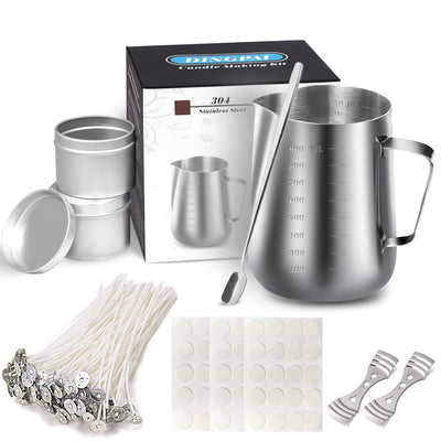 DINGPAI Candle Making Supplies, DIY Candles Craft Tools Including Candle Make Pouring Pot, Candle Wicks, Candle Wicks Sticker, 3-Hole Candle Wicks Holder, Candle Tins and Spoon