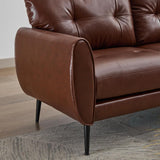 Sofa Couch 61" Small Loveseat Couches for Living Room Chestnut Brown Leather Couch Mid Century Modern Tufted Mini Sofa Comfy Office 2 Seat Settee Love Seat Small Couches for Small Spaces Bedroom TYBOATLE