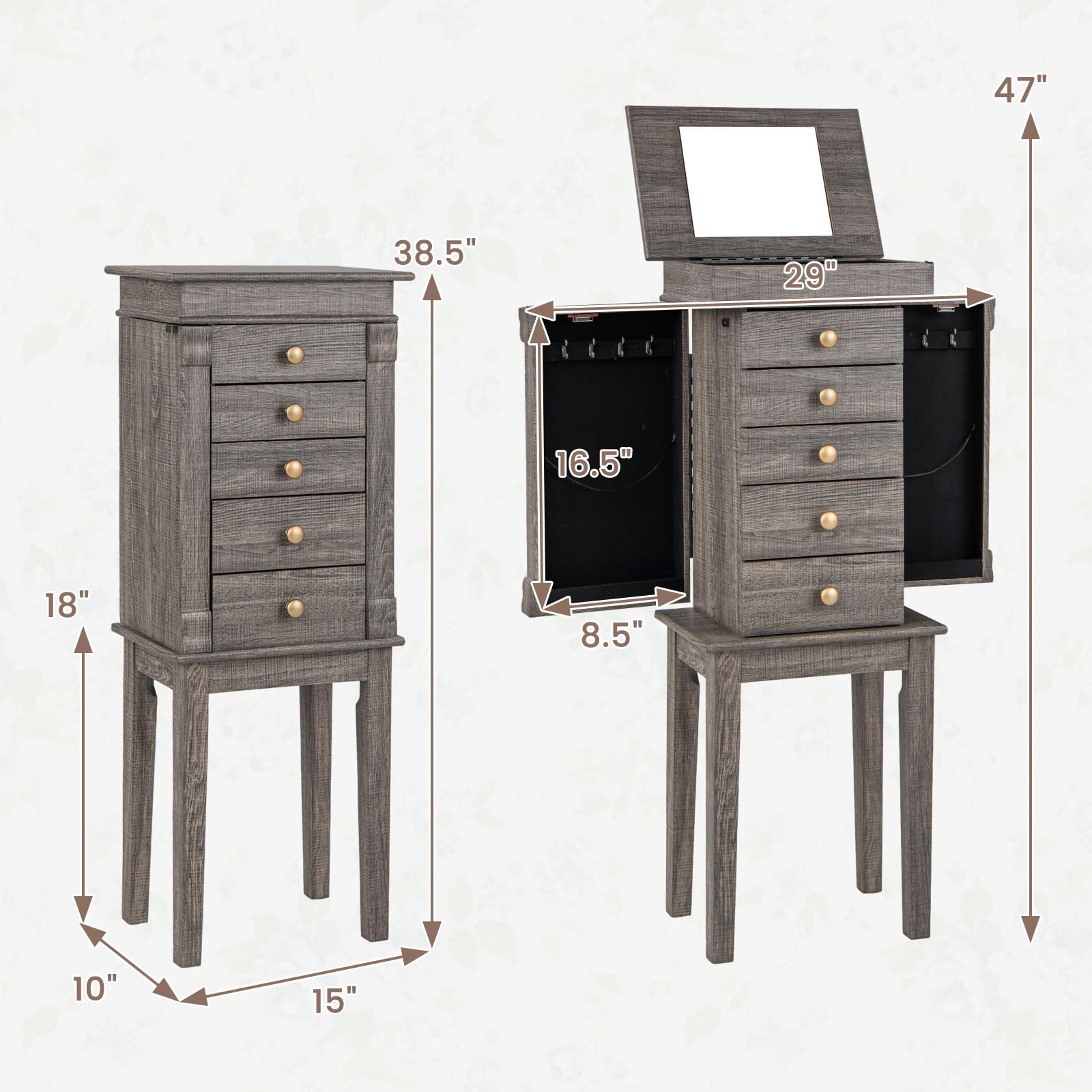 GOFLAME Standing Jewelry Armoire - Thumbnail 3