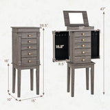 GOFLAME Standing Jewelry Armoire, Jewelry Storage Cabinet with Flip Top Makeup Mirror, 5 Drawers, 2 Side Doors, 8 Necklace Hooks, Solid Wood Legs, GOFLAME