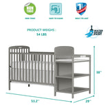 Dream On Me Anna 3-in-1 Full-Size Crib and Changing Table Combo in Steel Grey, Greenguard Gold Certified, Non-Toxic Finishes, Includes 1" Changing Pad, Wooden Nursery Furniture Dream On Me