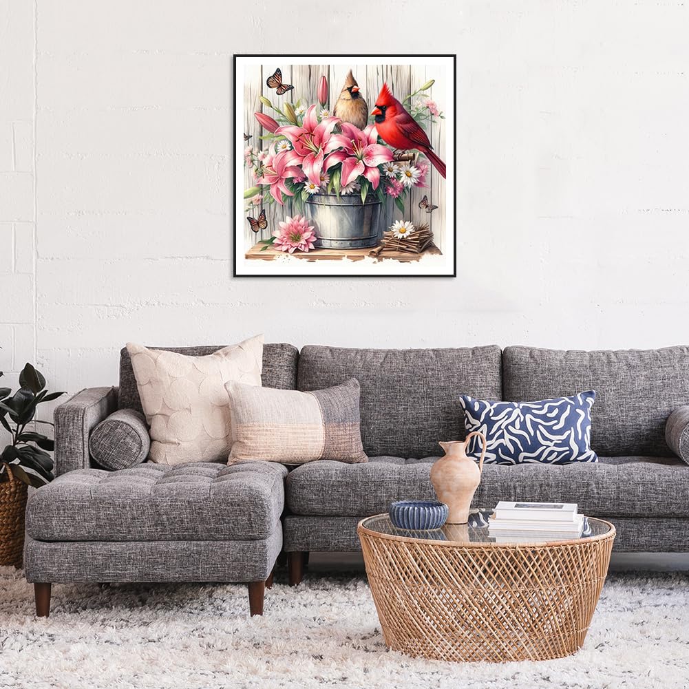Stalente Diamond Painting Kits for Adults Cardinal and Flower, 5D DIY Diamond Art Kits for Beginners Round Full Drill Diamond Painting for Home Wall Decoration Gift 12×12inch, Bird Stalente
