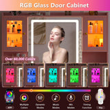 Vanity Desk with Mirror and Lights, Makeup Vanity Table with Power Outlet, Dressing Vanity Table Set with 6 Drawers & 4 Cabinets, 3 Color Modes & Brightness Adjusted, for Bedroom Room, Pink Aiguazi