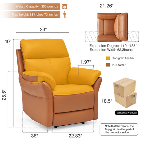 AIRSKY Genuine Leather Recliner Chair, Top Grain Leather, Italian Water-Washing Process, Wall Hugger Recliner Chair, for Living Room, Theater Seating, Bedroom. R1, Orangish Yellow AIRSKY