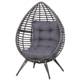 Outsunny Patio Wicker Egg Chair w/Soft Cushion, Teardrop Cuddle Seat, Outdoor/Indoor Patio Chair, PE Plastic Rattan Furniture with Adjustable Height Feet Pads, Gray Outsunny