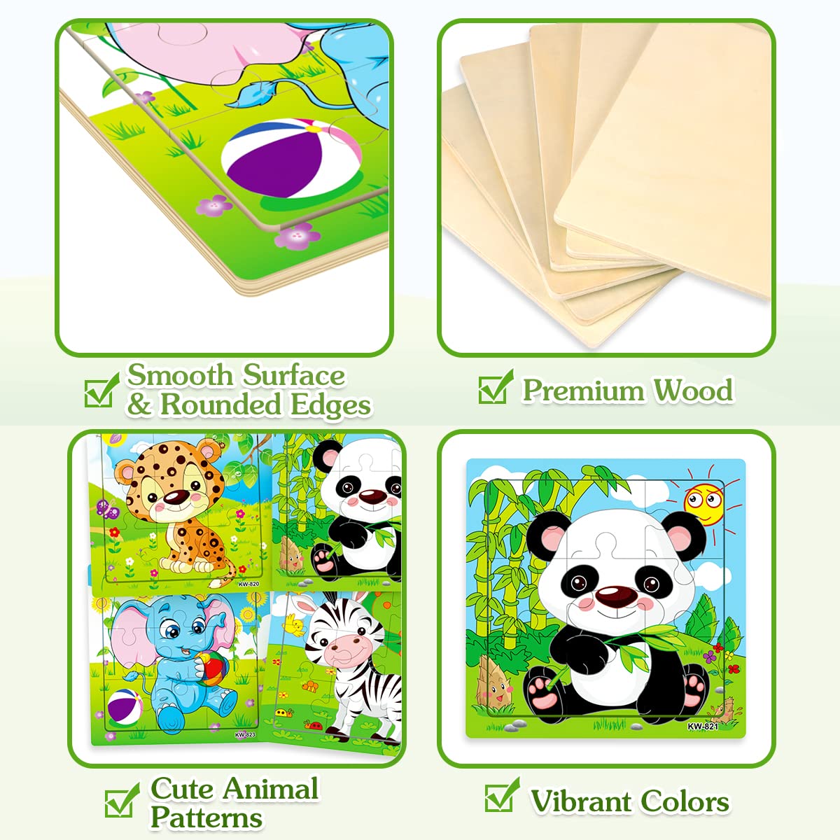 Aitey Set of 6 Toddler Puzzles Ages 2-4, Wooden Jigsaw Puzzles for Kids Ages 3-5, Puzzles for Toddlers 2 3 4 Year Old, Kids Puzzle Toys with Animal Patterns Educational Toys for Boys and Girls Aitey