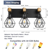 Farmhouse Bathroom Vanity Light Fixtures, 3-Light Wood Bathroom Light Fixtures Over Mirror, Rustic Sconces Wall Lighting with Elegant Metal Lampshade for Living Room, Bedroom, Hallway maesta