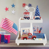 Rustic Wooden 2 Tiered Tray with Bead Garland, SYNCVIBE Square Farmhouse Style Decorative Trays Stand, Wood Serving Tray for Coffee Food Fruits Cupcakes, Home Decor Holiday Housewarming Gifts SYNCVIBE