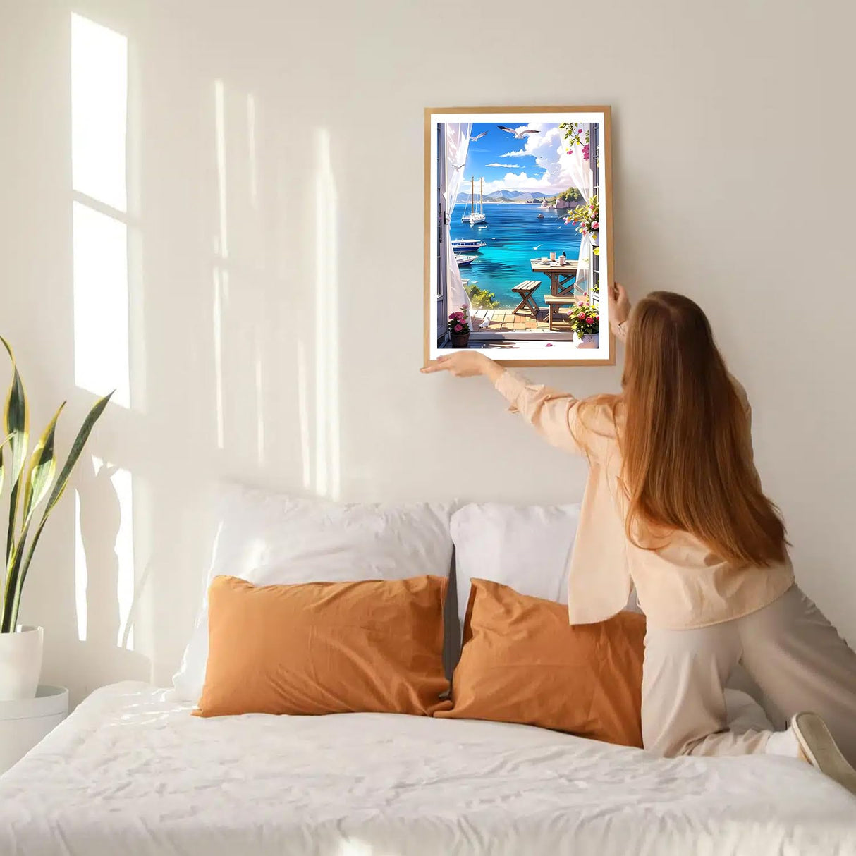 GDYEEH DIY 5D Sea View Room Diamond Art Painting Kits, Flowers Full Round Drill Sparkling Diamond Painting Picture, Boat Diamond Painting Art Craft Kits for Adults Beginners, Home Wall Decor 12x16inch GDYEEH