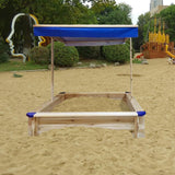 Kids Wooden Sandbox with Cover, Large Outdoor Sandbox with Canopy Height Adjustable, Sand Pit for Backyard Play, Wooden Sand Box for Kids Ages 4-8, Great for Children Boys Girls. AOCOROE